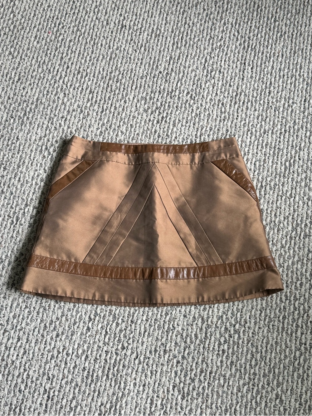 Louis Vuitton with COA Satin & Leather Mini Skirt Size 38 (US 6/8)